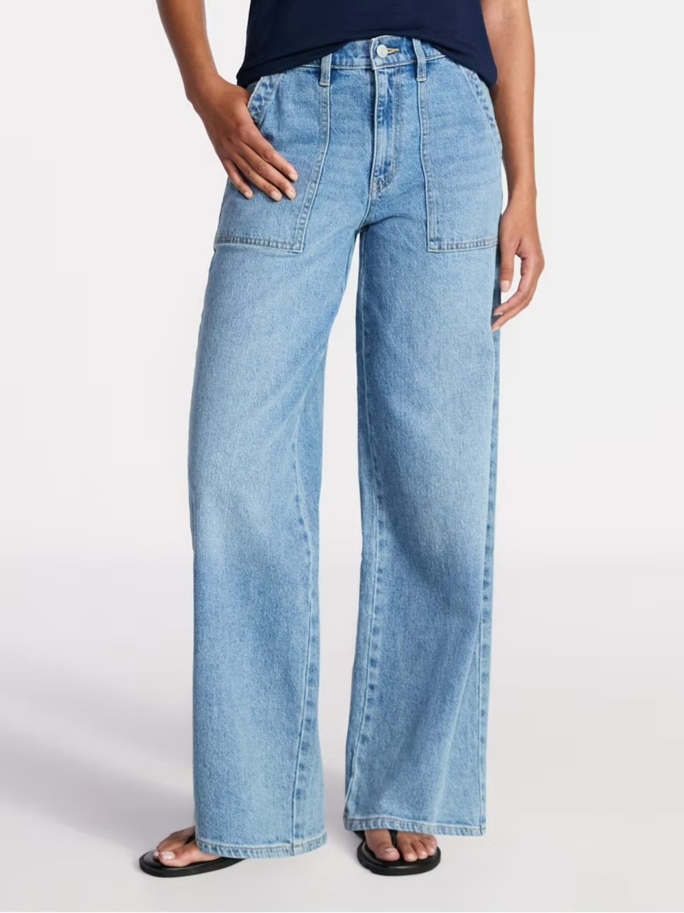 Time and Tru Women's Wide Leg Utility Trousers-Medium Wash - Picture 2 of 6